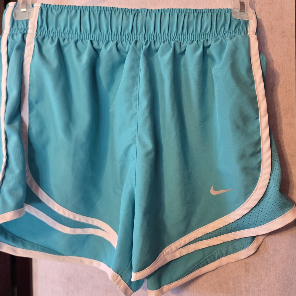 Nike Women's Aqua and White Athletic Shorts